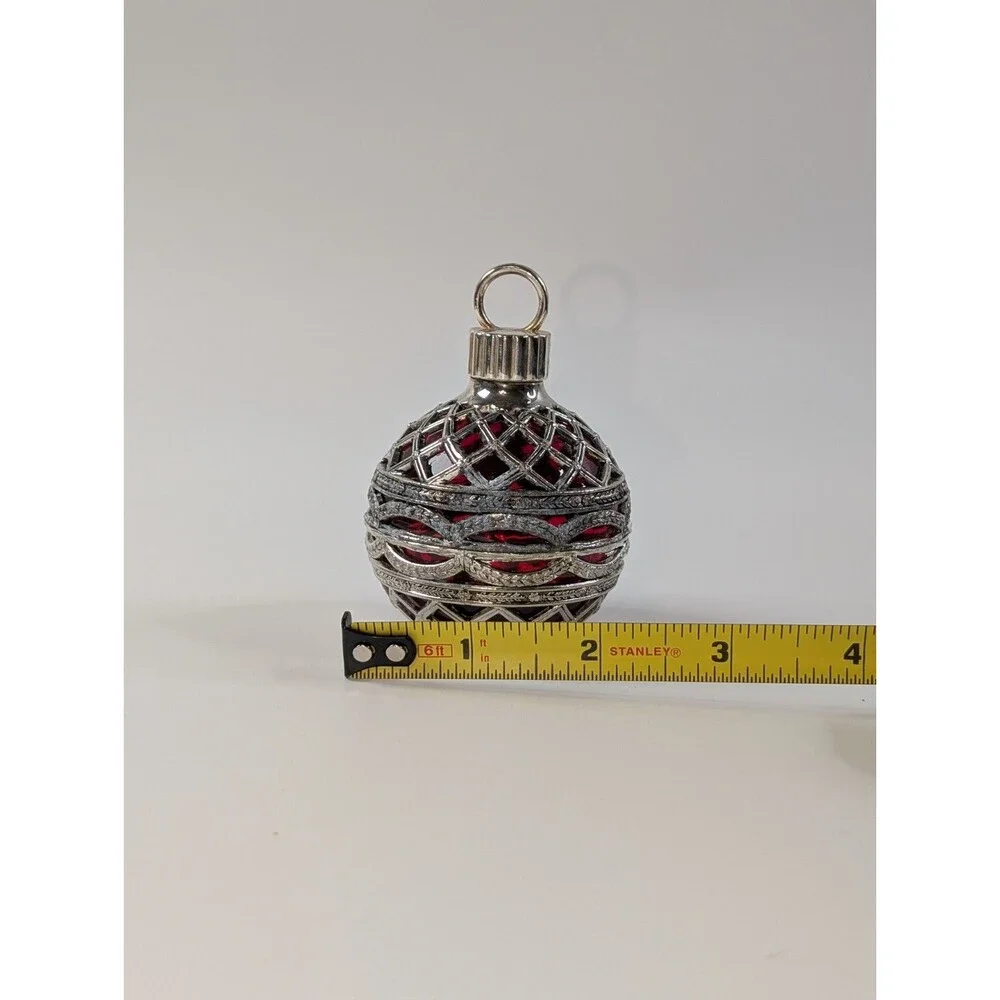 Godinger Silver Art Red Glass Ornament Silver Filigree Ball Christmas